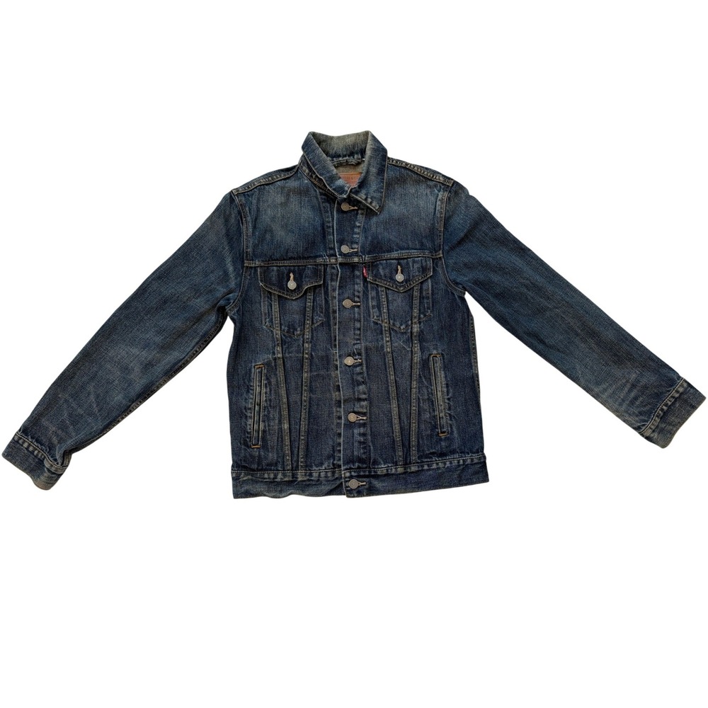 Levis 70589 Denim Trucker Jacket Mens Medium Dark Wash Blue Cotton Jean Coat